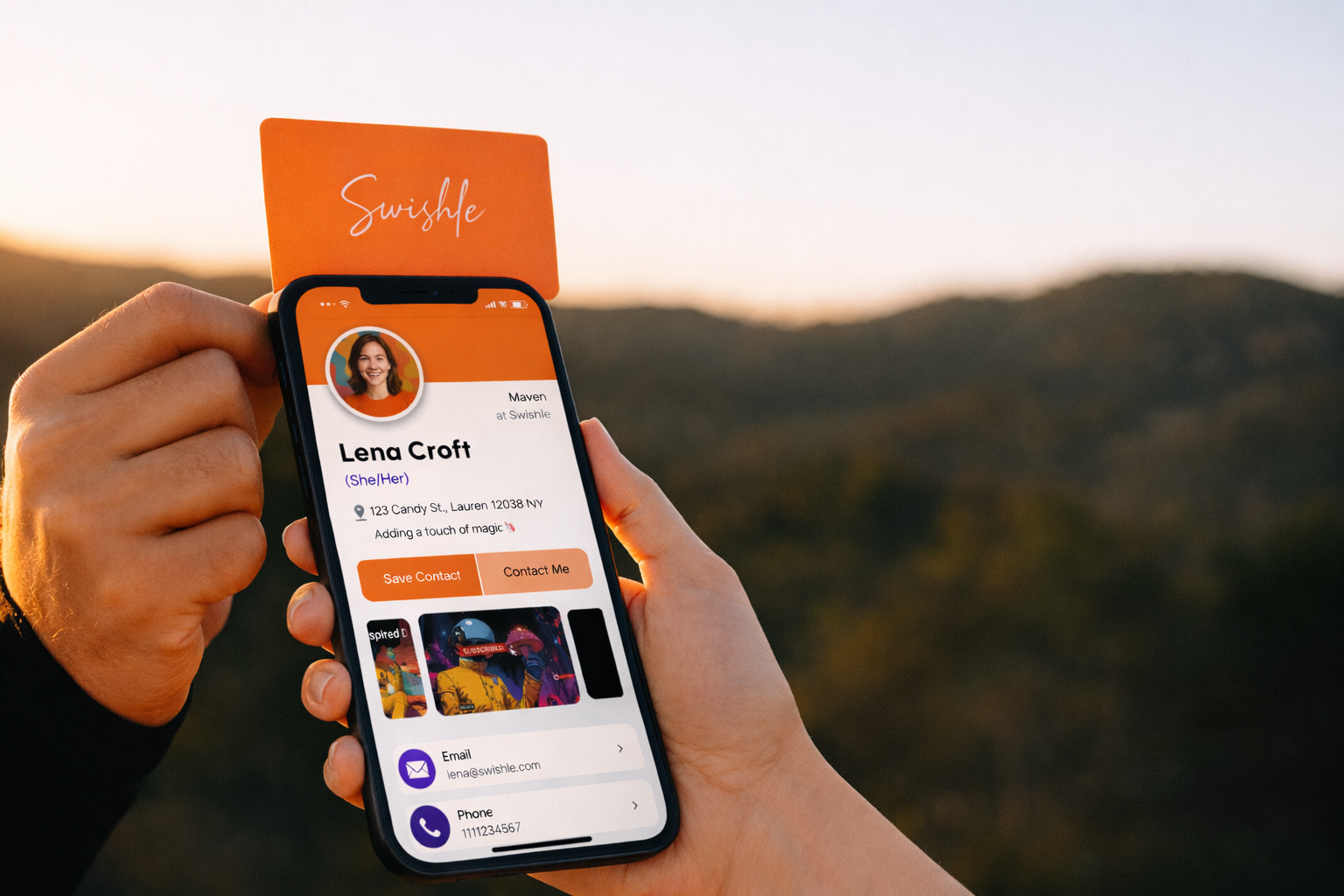 Tapping an NFC digital business card to share contact details